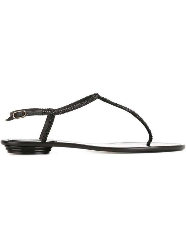 René Caovilla Flat Ankle Strap Sandals - Black
