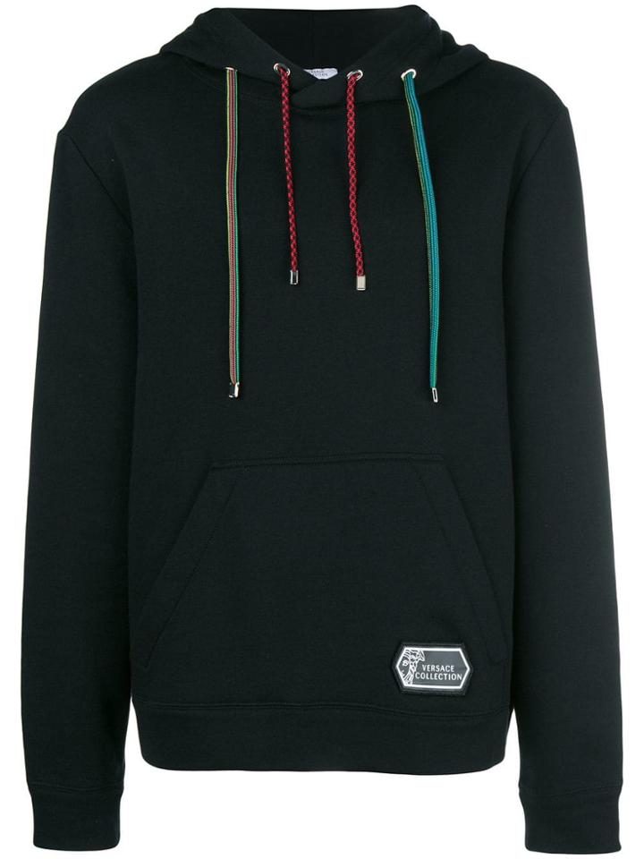 Versace Collection Contrasting Drawstrings Hoodie - Black
