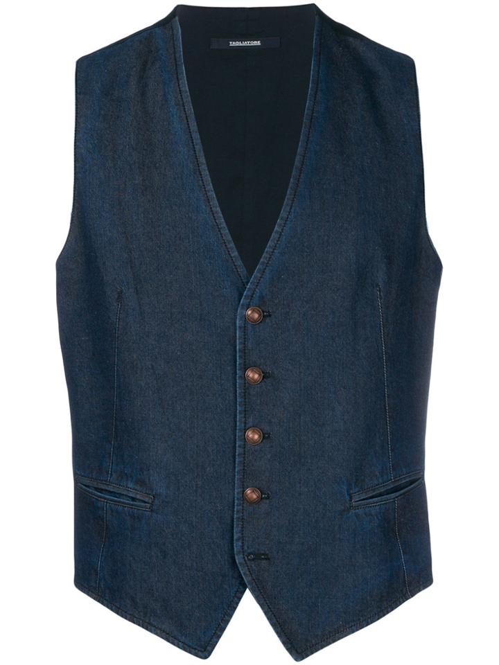 Tagliatore Fitted Denim Waistcoat - Blue