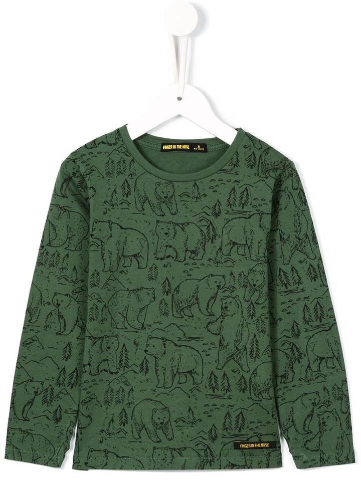 Finger In The Nose 'longjohn' Bear Print T-shirt, Toddler Boy's, Size: 4 Yrs, Green