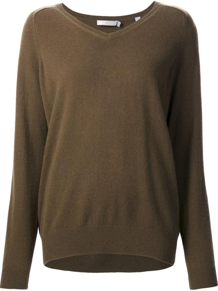 Vince V Neck Jumper, Women's, Size: Large, Brown, Cashmere