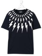 Neil Barrett Kids Teen Lightning Bolt Print T-shirt - Blue