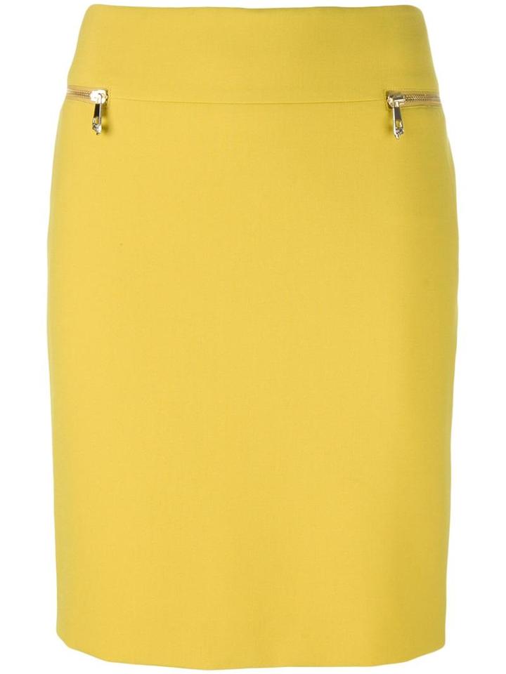 Versace Collection Zipped Pockets Pencil Skirt, Women's, Size: 42, Yellow/orange, Polyester/spandex/elastane/cotton