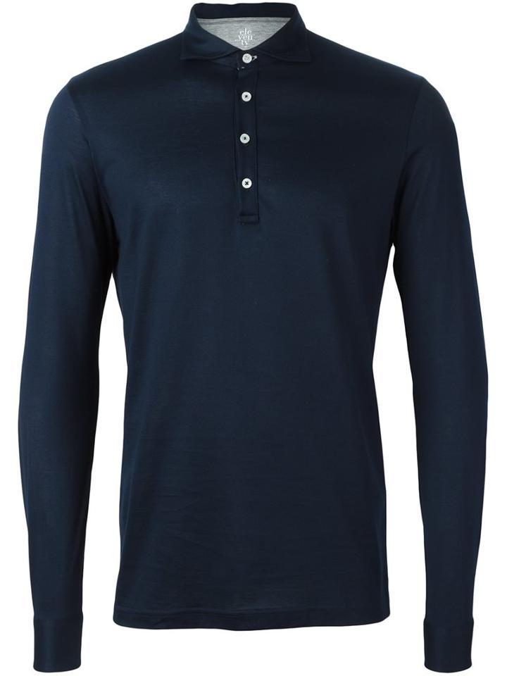 Eleventy Longsleeved Polo Shirt, Men's, Size: Xxl, Blue, Cotton