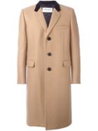 Saint Laurent Contrast Collar Buttoned Coat, Men's, Size: 50, Nude/neutrals, Cotton/polyamide/camel Hair