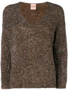 Nude V-neck Shimmer Jumper - Brown