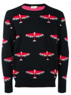Maison Kitsuné Bird Pattern Pullover, Men's, Size: Small, Black, Wool