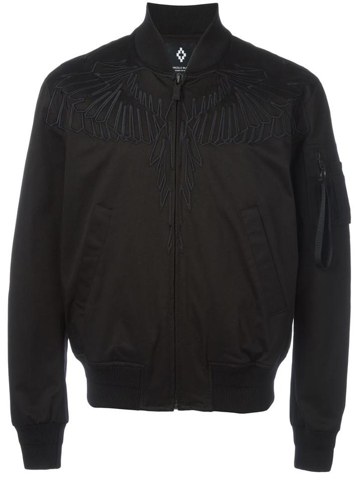 Marcelo Burlon County Of Milan Embroidered Wing Bomber Jacket, Men's, Size: Medium, Black, Cotton/viscose/spandex/elastane