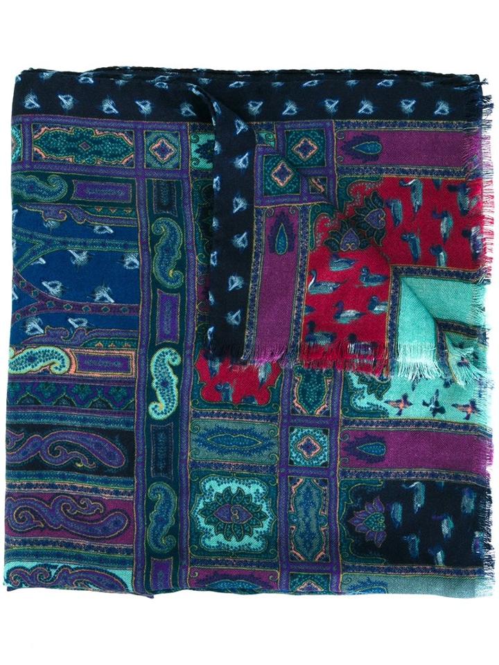 Etro Paisley Print Scarf, Adult Unisex, Blue, Silk/cashmere
