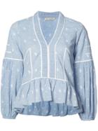 Ulla Johnson Balloon Sleeve V-neck Top, Women's, Size: 2, Blue, Cotton