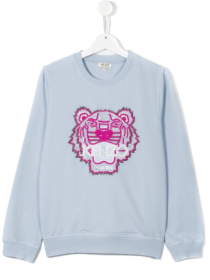 Kenzo Kids Bead Embroidered Tiger Sweatshirt, Girl's, Size: 16 Yrs, Blue