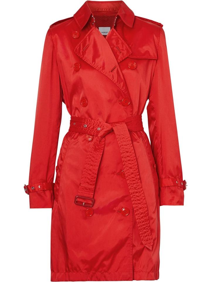 Burberry Detachable Hood Technical Nylon Trench Coat - Red