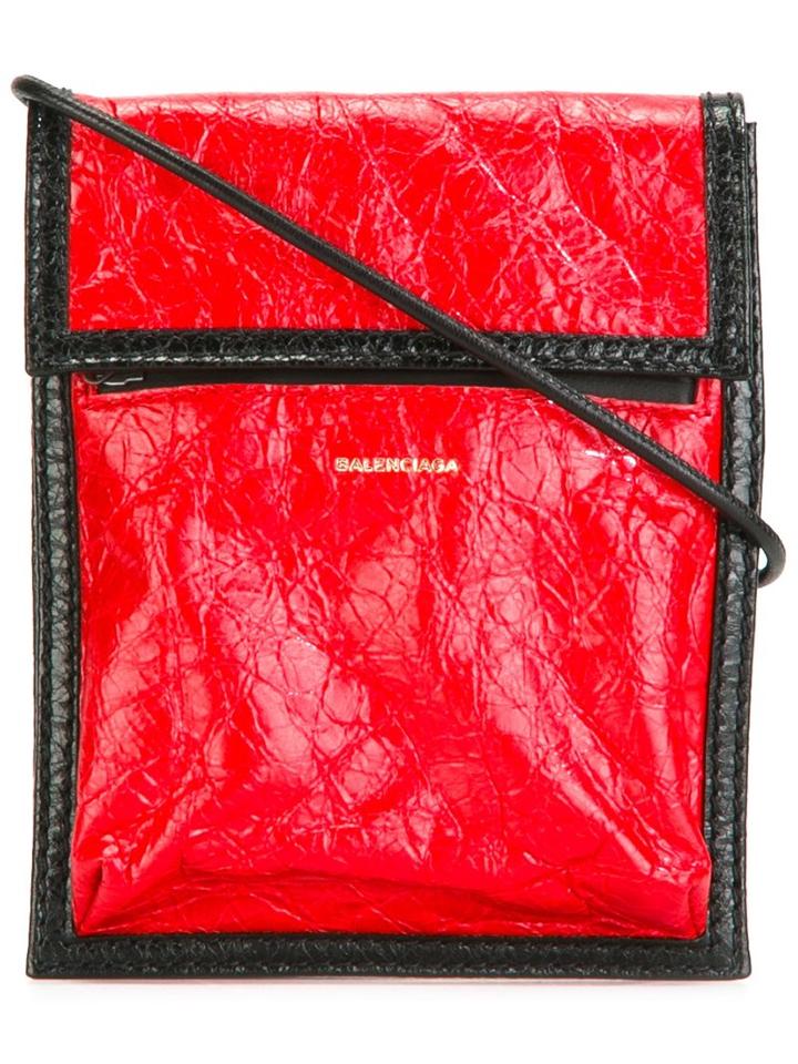 Balenciaga Fold-over Closure Crossbody Bag, Men's, Red, Lamb Skin