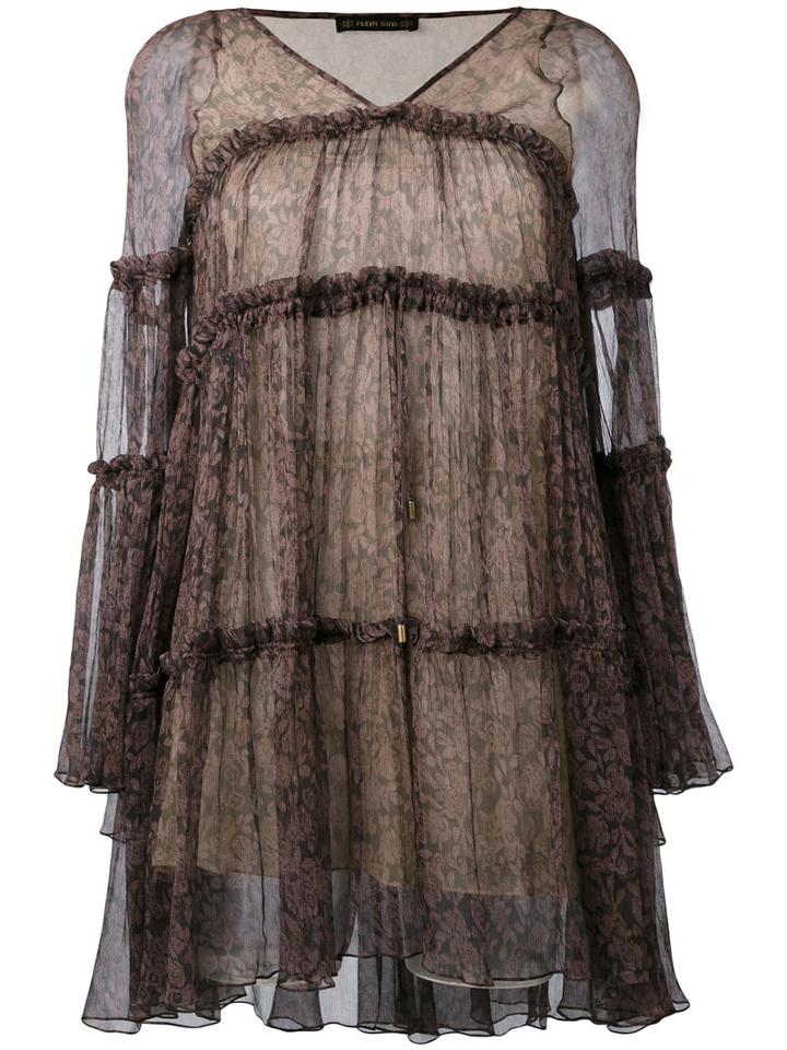 Plein Sud - Flared Short Dress - Women - Silk - 40, Brown, Silk