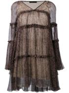 Plein Sud - Flared Short Dress - Women - Silk - 40, Brown, Silk