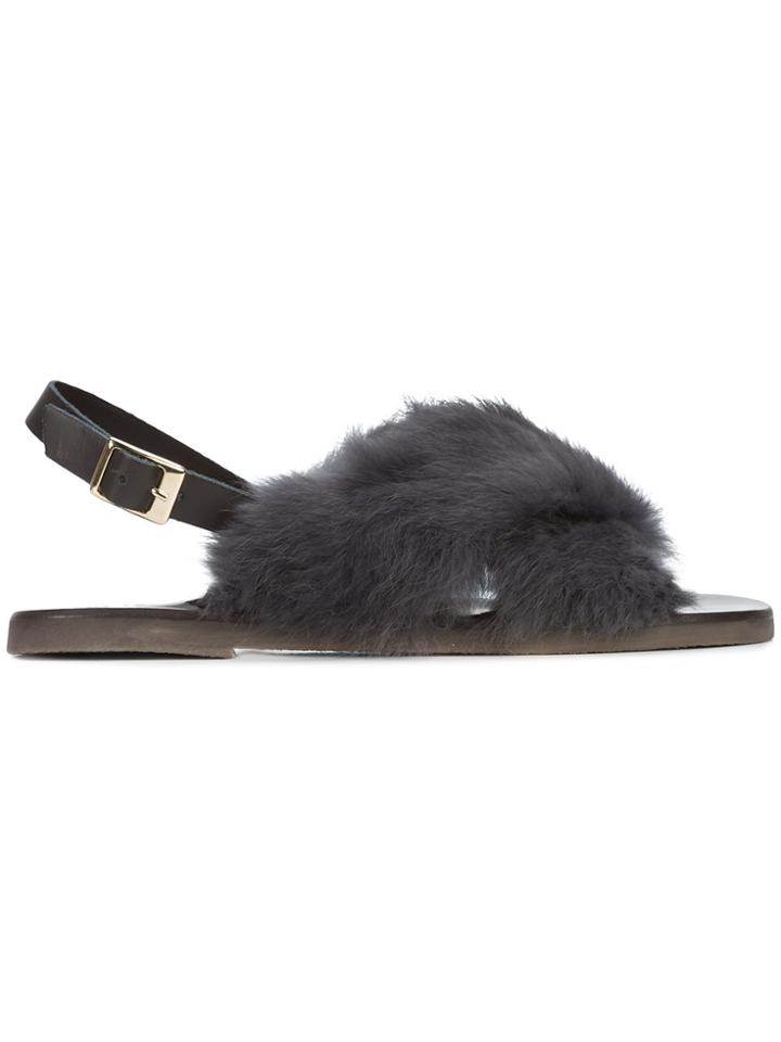 Fabio Rusconi Slingback Fur Sandals - Grey
