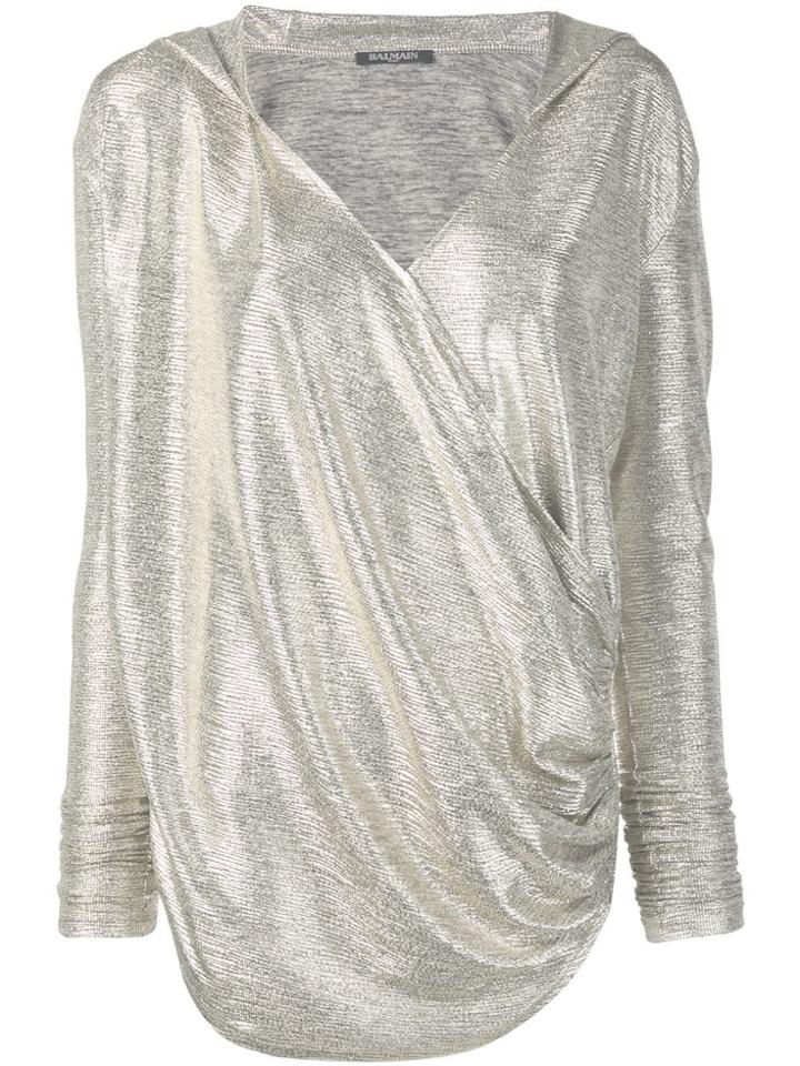 Balmain Laminated-effect Hooded Knit Top - Gold