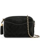 Chanel Vintage Suede Cc Stitch Fringe Chain Bag - Black