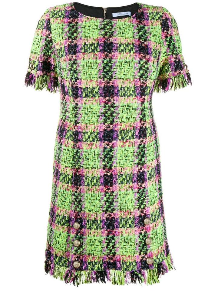 Blumarine Check Print Fringed Dress - Green