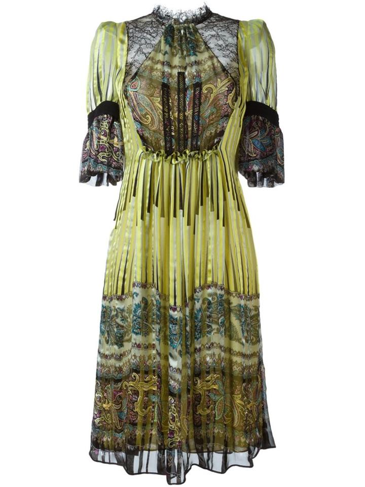 Etro Panelled Bell Sleeve Dress, Women's, Size: 44, Green, Viscose/polyamide/silk/polyester
