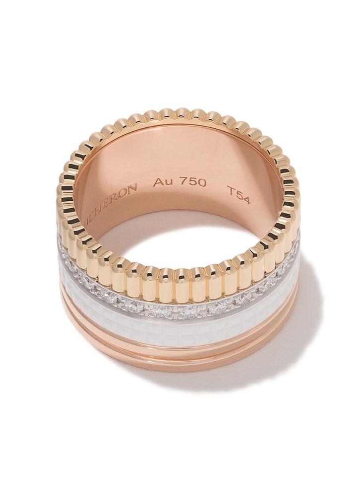Boucheron Large 18kt Yellow, White & Rose Gold And Diamond Quatre