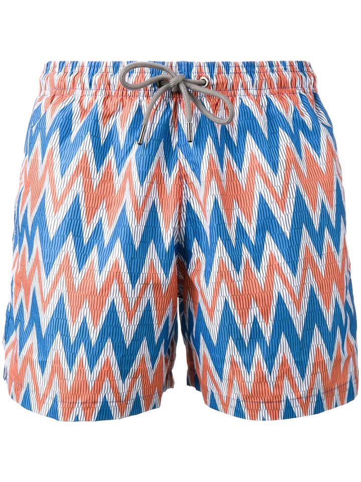 Okun - Bolga Zig-zag Print Shorts - Men - Polyester - S, Blue, Polyester