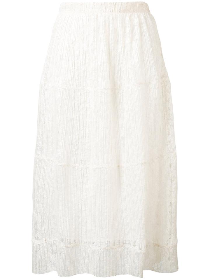 See By Chloé - Micro-pleat Lace Skirt - Women - Polyester/viscose - 36, Nude/neutrals, Polyester/viscose