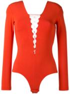 T By Alexander Wang Lace Front Bodysuit, Women's, Size: Small, Red, Spandex/elastane/modal