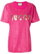 Gucci Guccy Print T-shirt - Pink & Purple