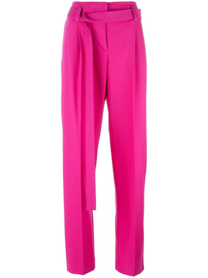 Cédric Charlier Belted Wide-leg Trousers, Women's, Size: 38, Pink/purple, Virgin Wool/cupro