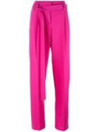 Cédric Charlier Belted Wide-leg Trousers, Women's, Size: 38, Pink/purple, Virgin Wool/cupro
