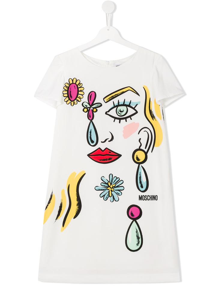 Moschino Kids Face Print T-shirt Dress, Girl's, Size: 14 Yrs, White