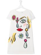 Moschino Kids Face Print T-shirt Dress, Girl's, Size: 14 Yrs, White