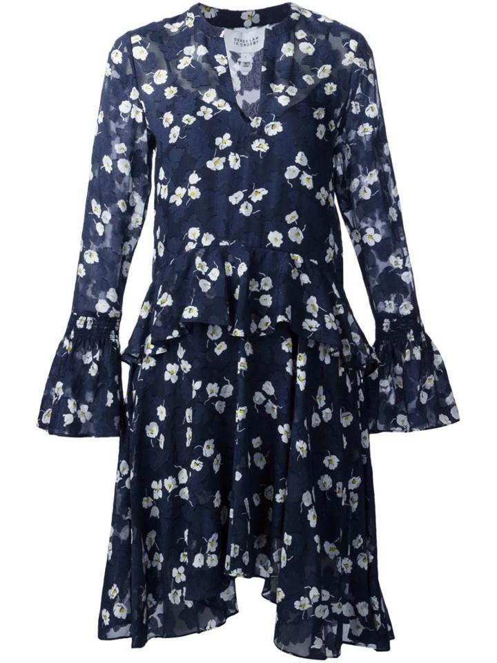 Derek Lam 10 Crosby Floral Ruffle Waist Dress, Women's, Size: 8, Blue, Silk