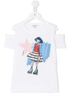 Simonetta Printed Cold Shoulder T-shirt, Girl's, Size: 6 Yrs, White