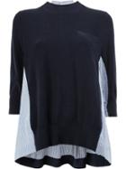 Sacai Pinstripe Insert Knitted Top, Women's, Size: 3, Blue, Cotton