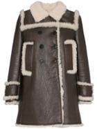 Miu Miu Shearling Trimmed Leather Coat - F025l Bruciato+natural