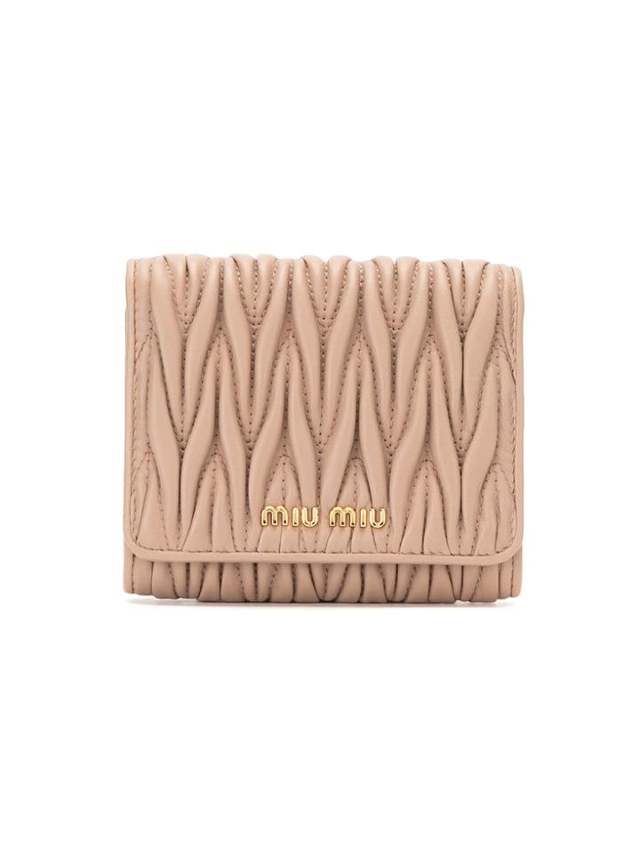 Miu Miu Matelassé Mini Wallet - Neutrals