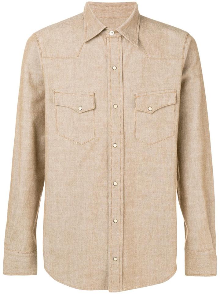 Fortela Contrast Stitching Shirt - Brown