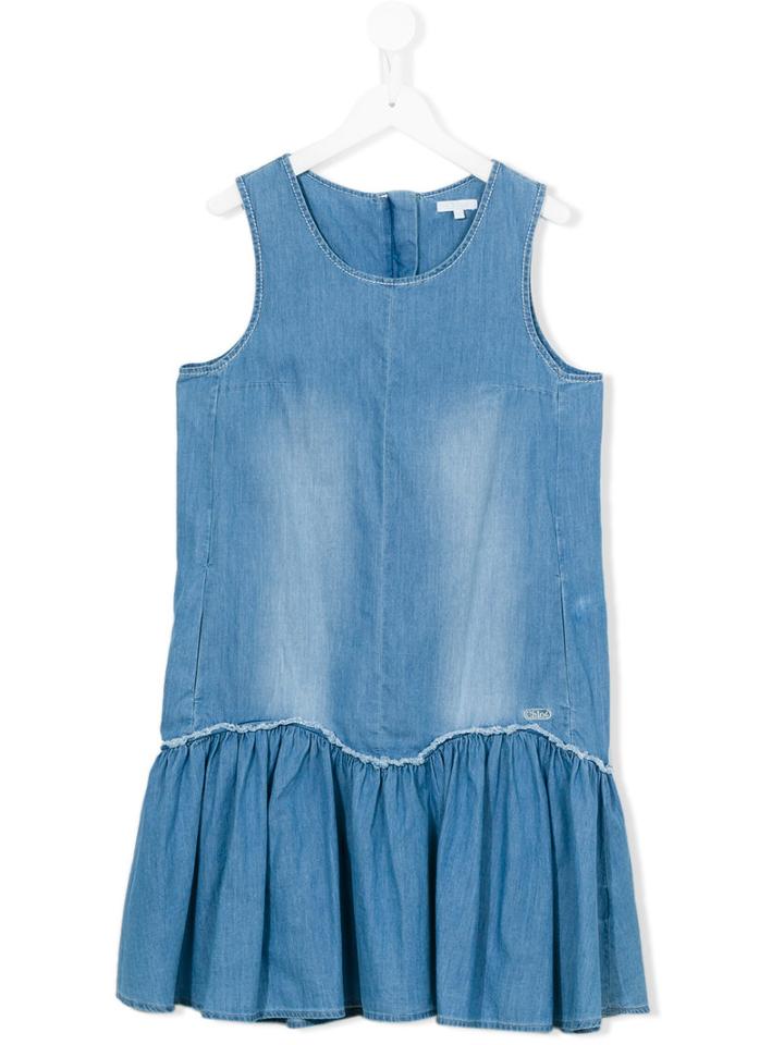 Chloé Kids - Ruffled Denim Dress - Kids - Cotton - 14 Yrs, Girl's, Blue