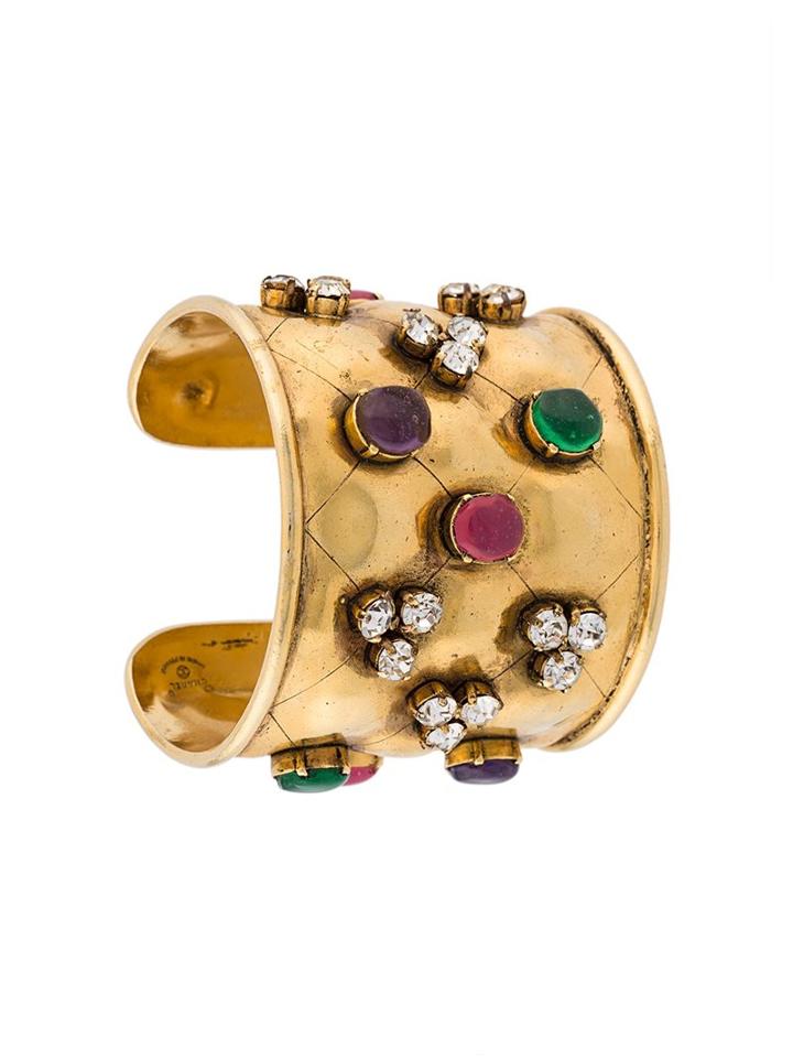 Chanel Vintage Crystal Gripoix Multi Stone Cuff, Women's, Yellow/orange