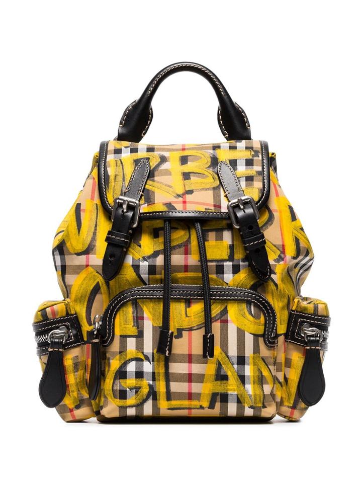 Burberry Graffiti Check Cotton Rucksack - Yellow & Orange