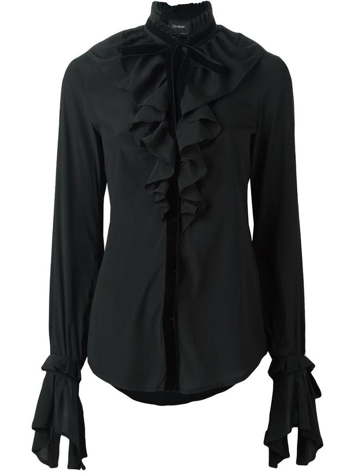 Christian Pellizzari Ruffled Bib Shirt, Women's, Size: 40, Black, Silk/spandex/elastane