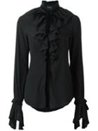 Christian Pellizzari Ruffled Bib Shirt, Women's, Size: 40, Black, Silk/spandex/elastane