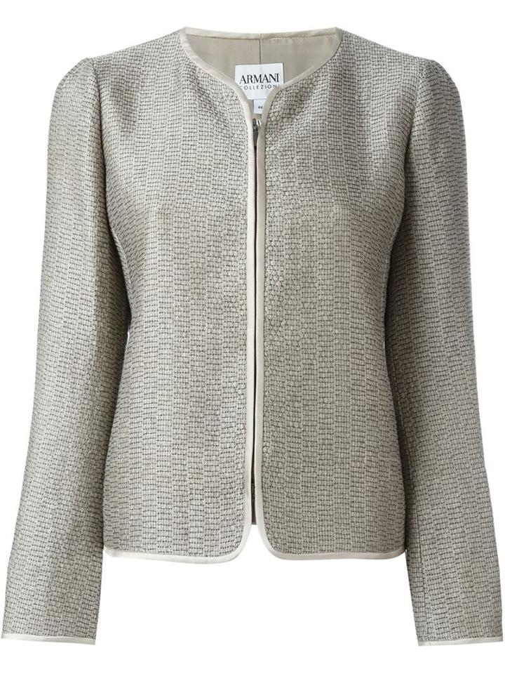 Armani Collezioni Zipped Jacket, Women's, Size: 44, Nude/neutrals, Linen/flax/cotton/polyamide/polyester
