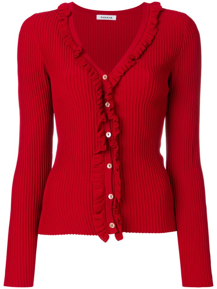 P.a.r.o.s.h. V-neck Ruffle Cardigan - Red