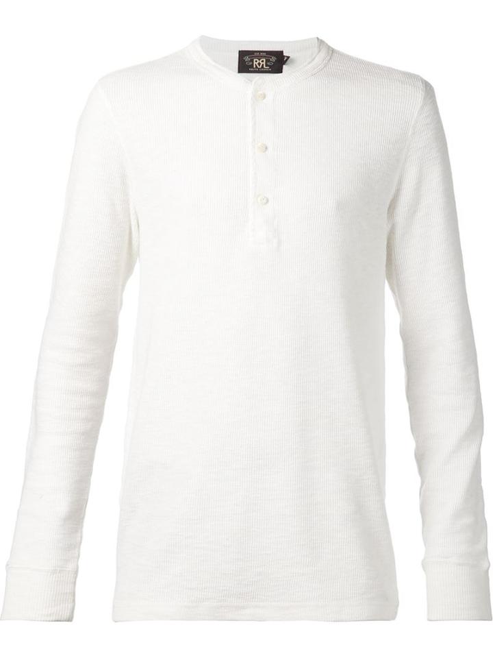Rrl Ribbed Henley T-shirt, Men's, Size: Xl, White, Cotton