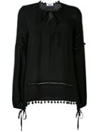 Blugirl - Pom Pom Trim Blouse - Women - Viscose - 44, Black, Viscose