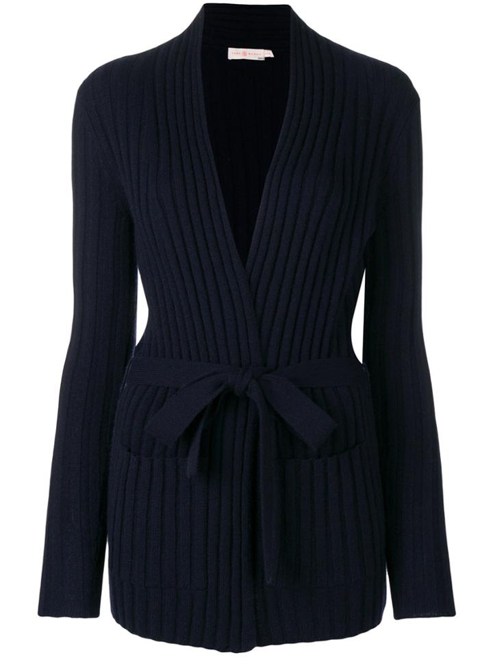 Tory Burch Lynn Ribbed-knit Cardigan - Blue