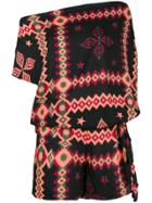 Fisico Ethnic Print Off Shoulder Jumpsuit - Black